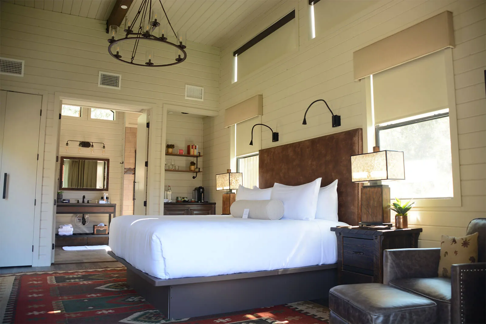 A view inside the Skyview Cabin bedroom at Castle Hot Springs