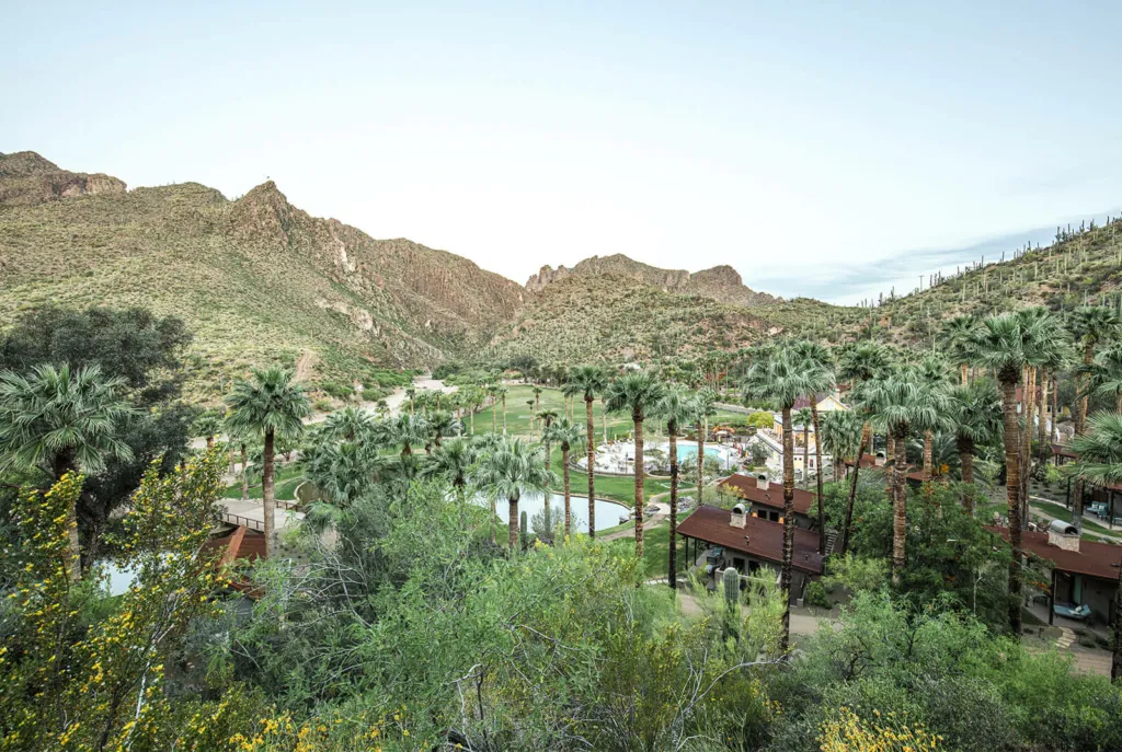 An aerial view of the grounds at Castle Hot Springs