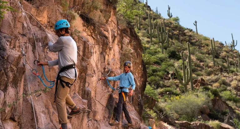 Two Climbers Scale Arizona's Rocky Via Ferrata Route