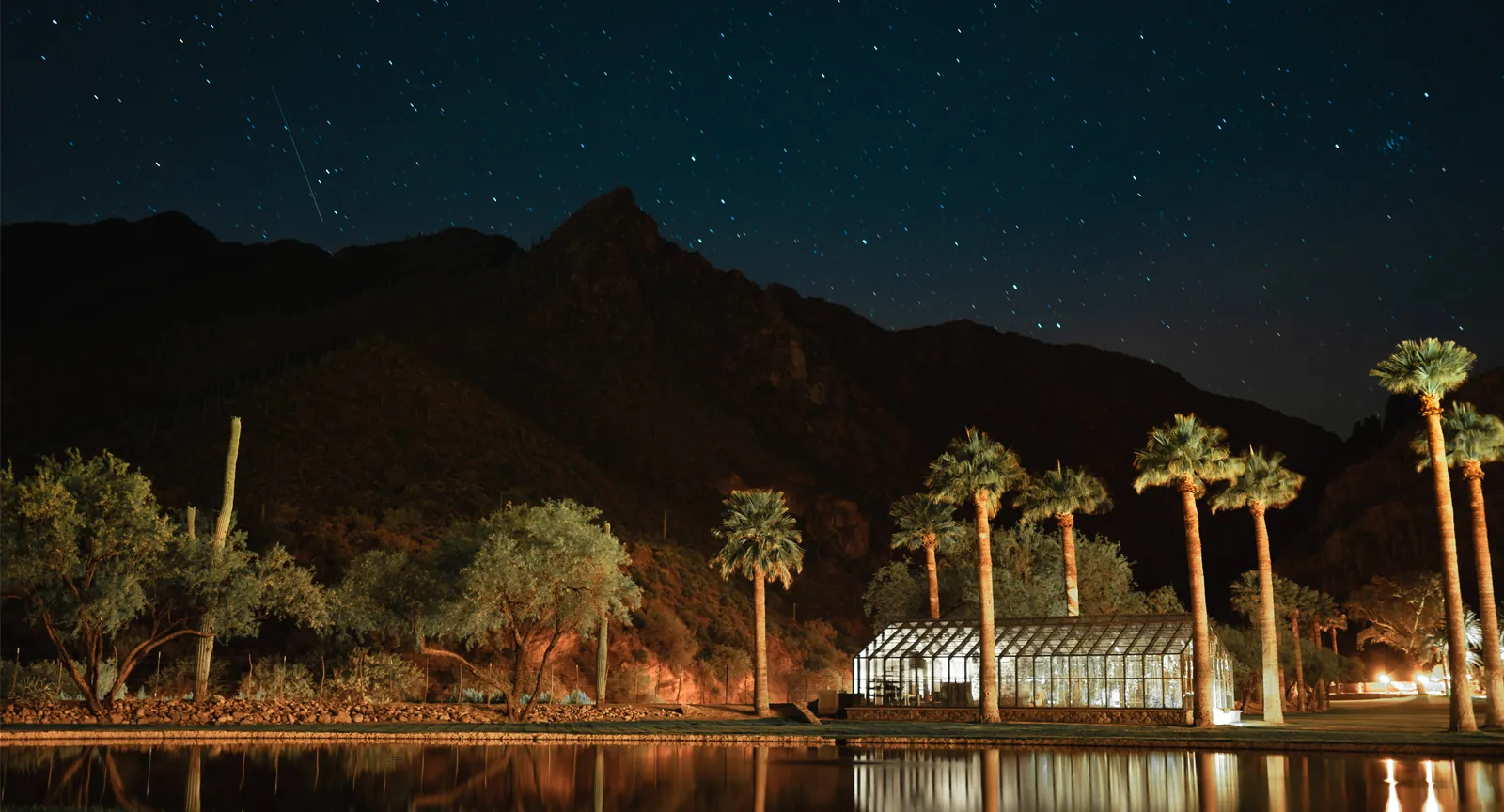 Nightime View of Castle Hot Springs, a luxury hot springs resort in usa