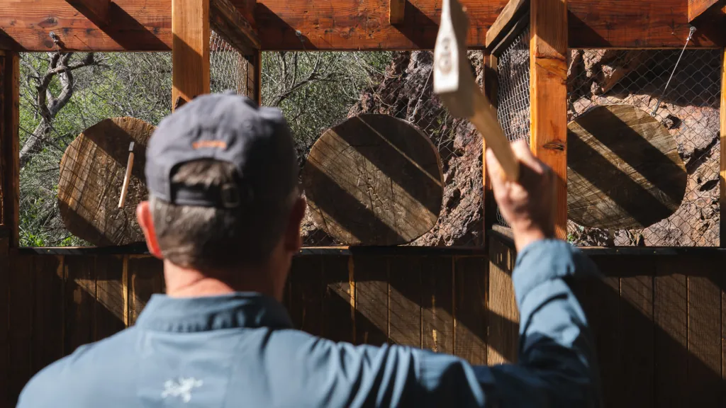 Axe throwing at a top wellness resort in Arizona, Castle Hot Springs