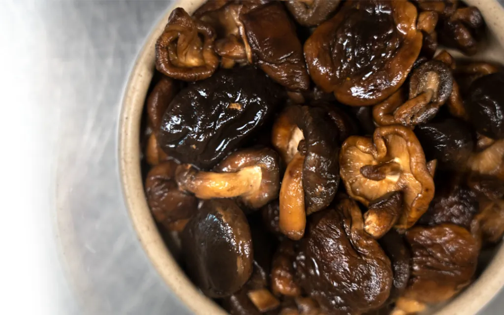 overhead view of pickled mushrooms at Castle Hot Springs, a luxury resort in Arizona