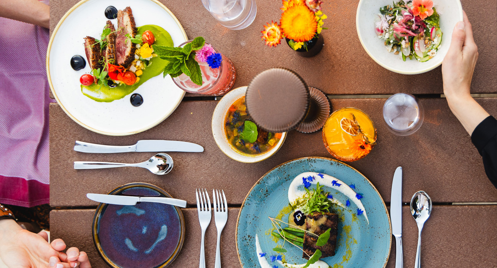 Colorful plates during farm-to-table dining at Castle Hot Springs