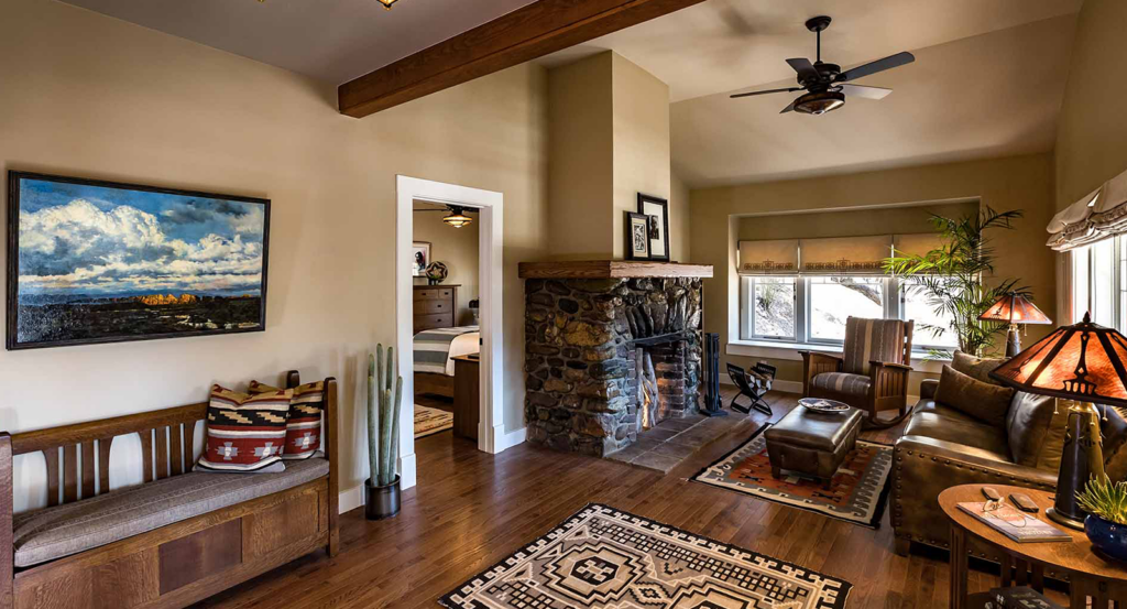 Living room area in the Historic Cottage at Castle Hot Springs