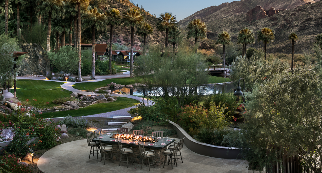 Beautifully set outdoor dining table on the Castle Hot Springs property, one of the best family resorts in Arizona.