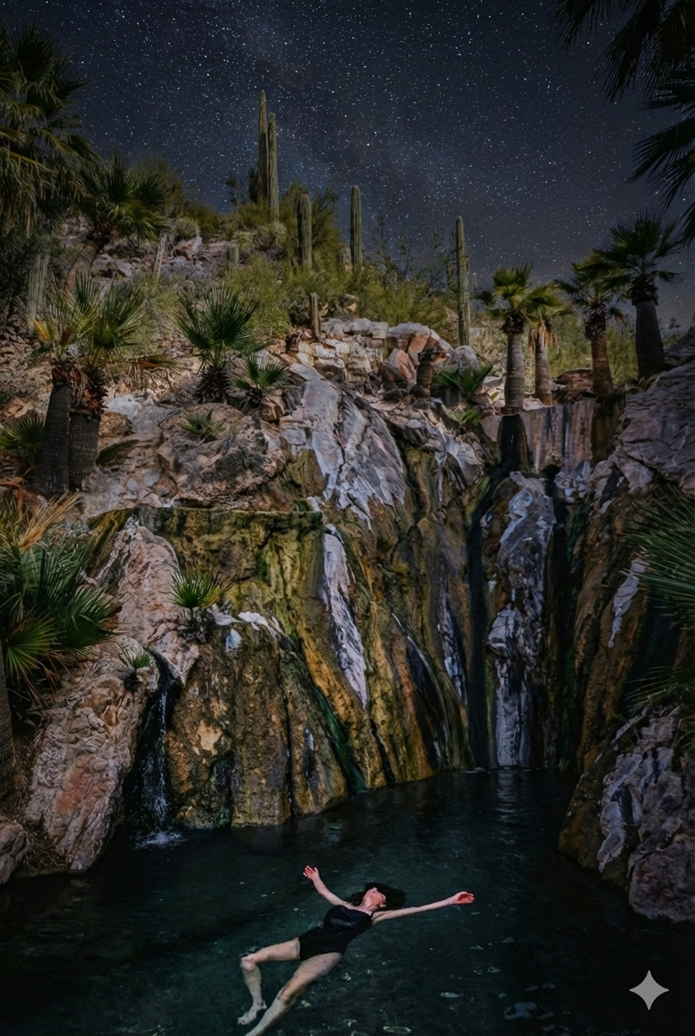 Soaking in Hot Springs at Night