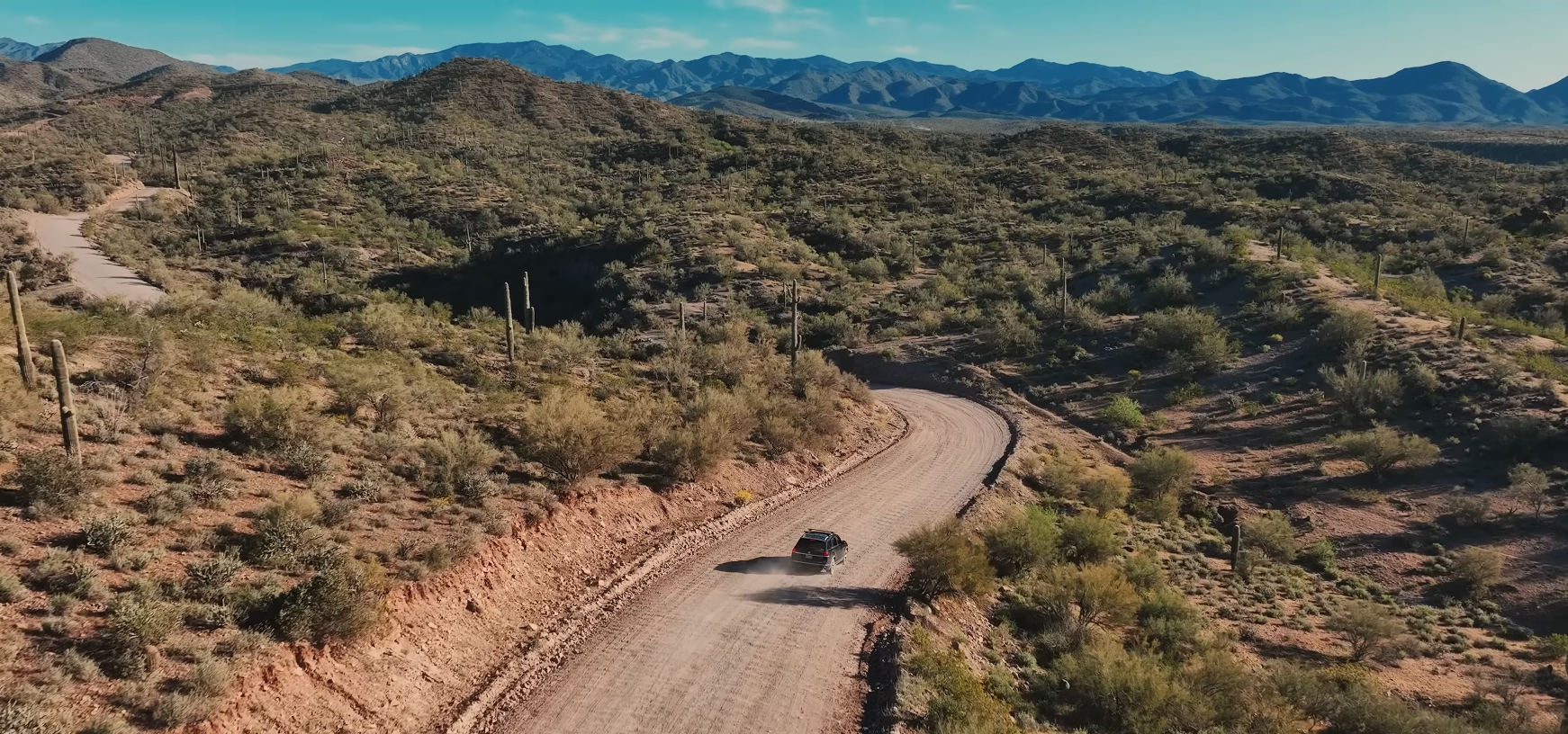 Driving to Castle Hot Springs in a car on a dirt road in Arizona