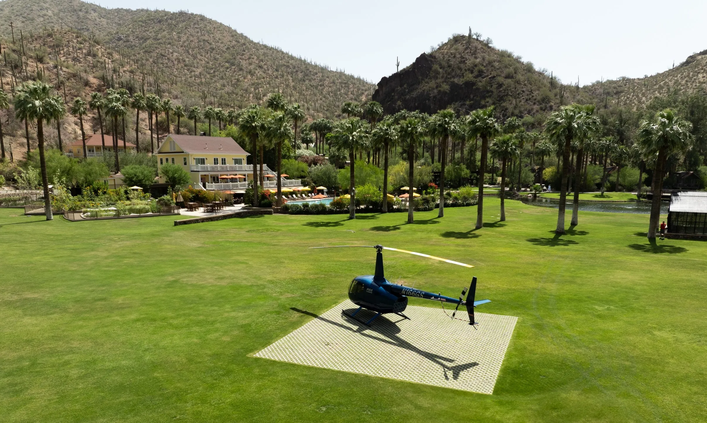 Helicopter at Castle Hot Springs Resort in Arizona, a luxury hot springs resort in USA