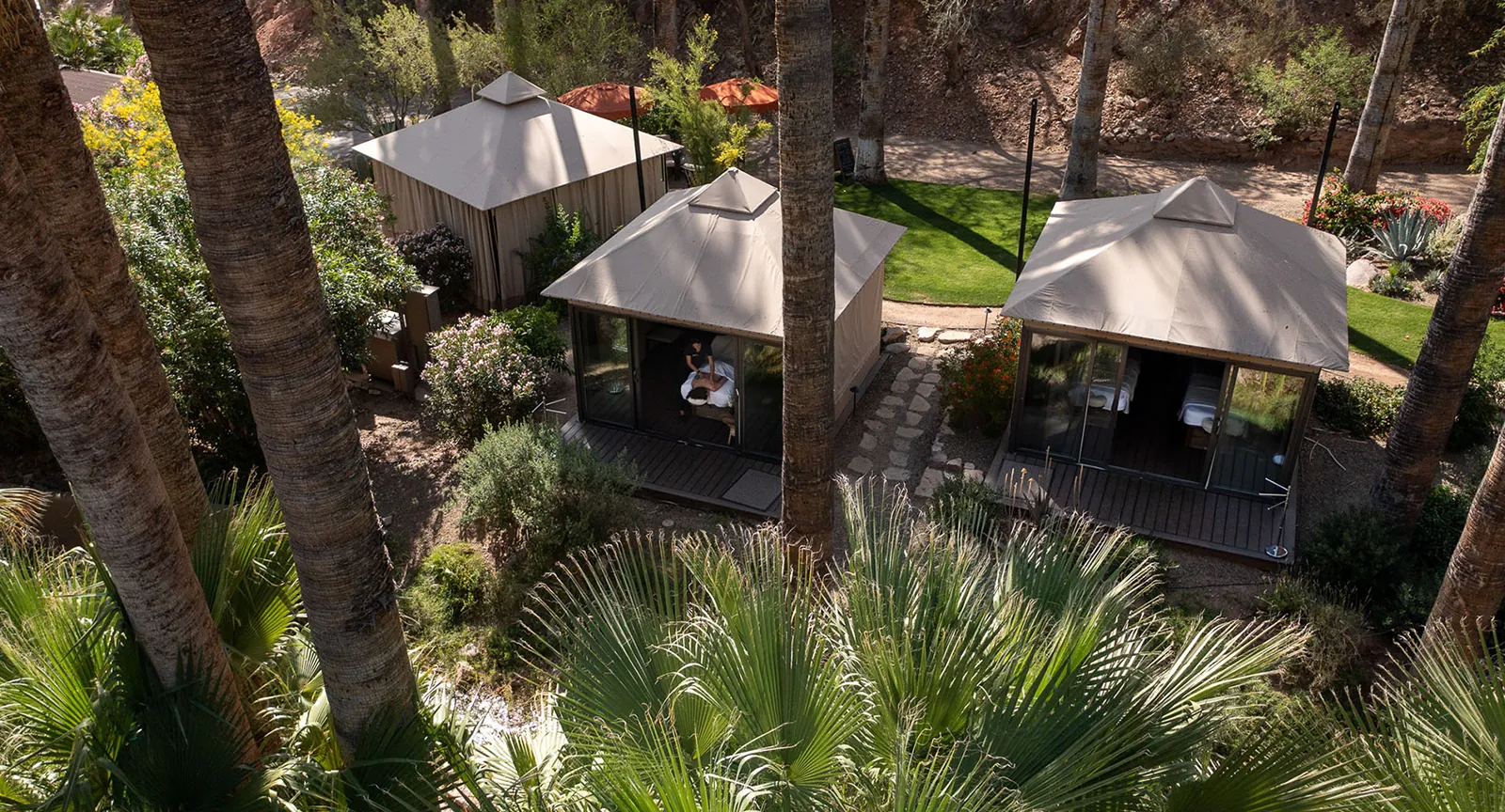 Three spa and wellness retreat in Arizona tents set up for treatments