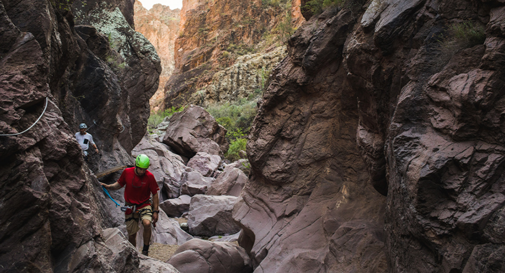 A rocky canyon during a Via Ferrata experience at Castle Hot Springs