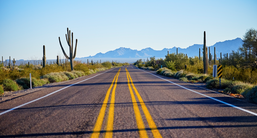 Desert road on an Arizona road trip
