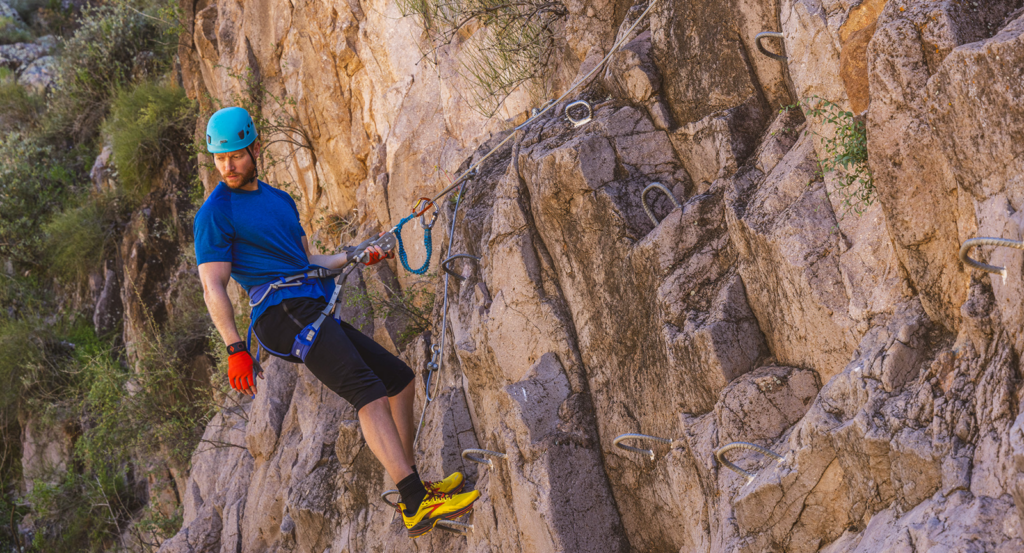 A rock climber on a Via Ferrata course