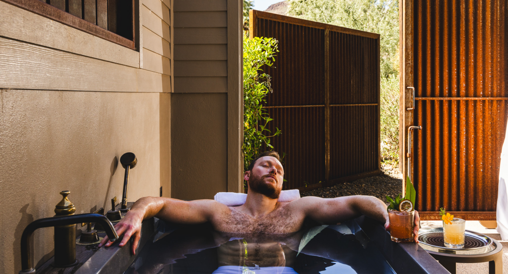 Arizona solo travel personified in a private soaking tub at Castle Hot Springs.