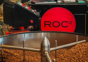 Barrel of Coffee Beans being churned at ROC2