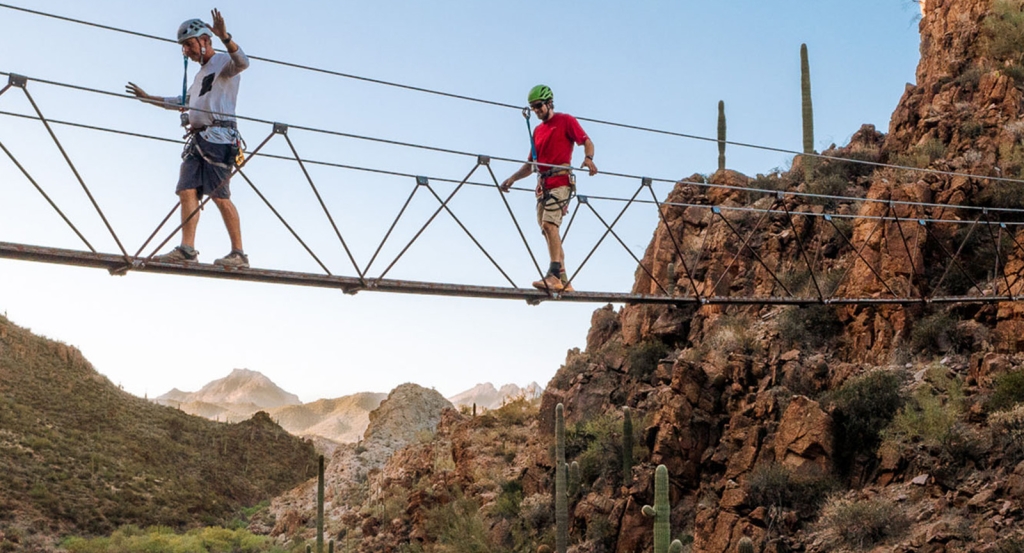 Two people on the Via Ferrata adventure in the Sonoran Desert